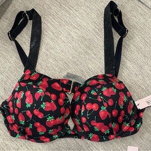 Victoria's Secret Black Bra with Red Cherry Print